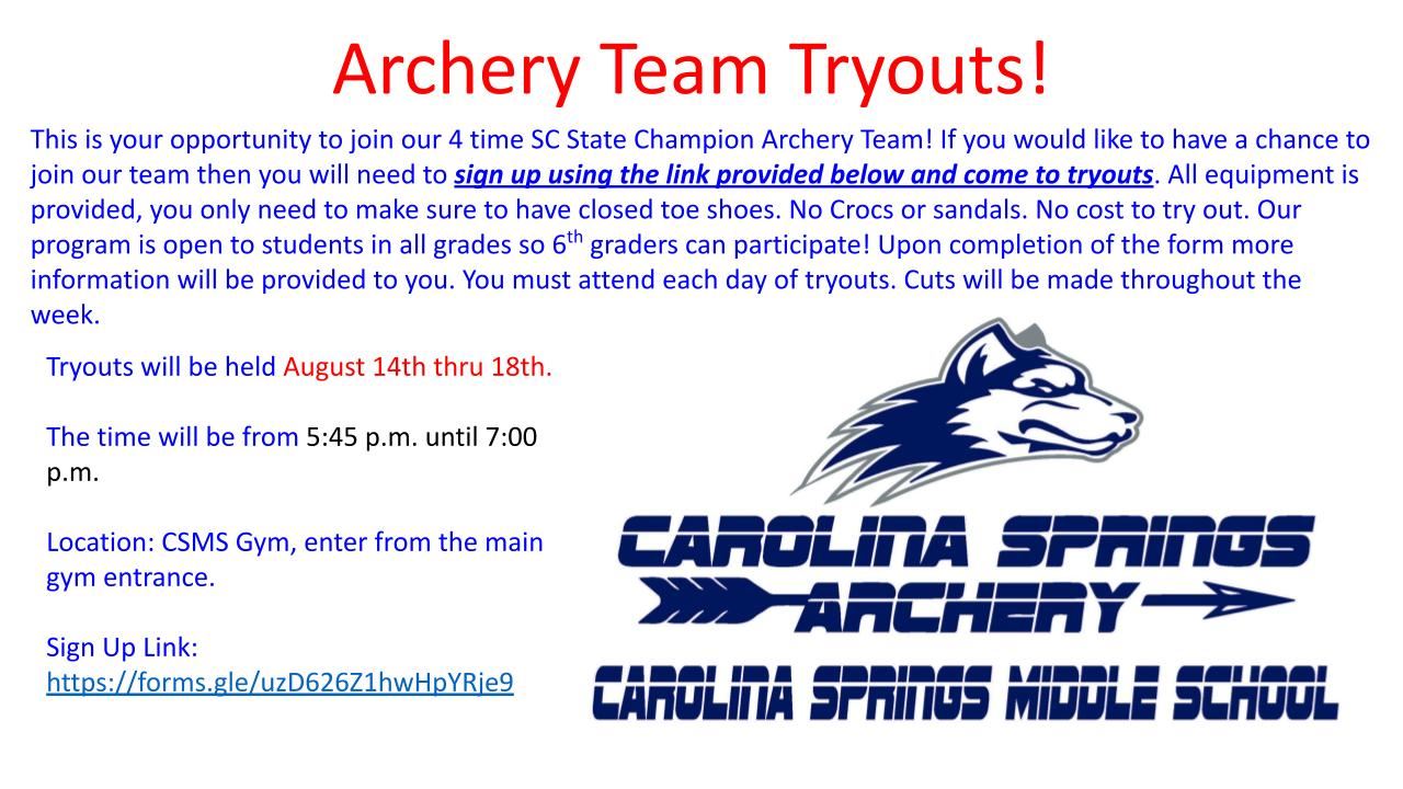Archery tryouts information